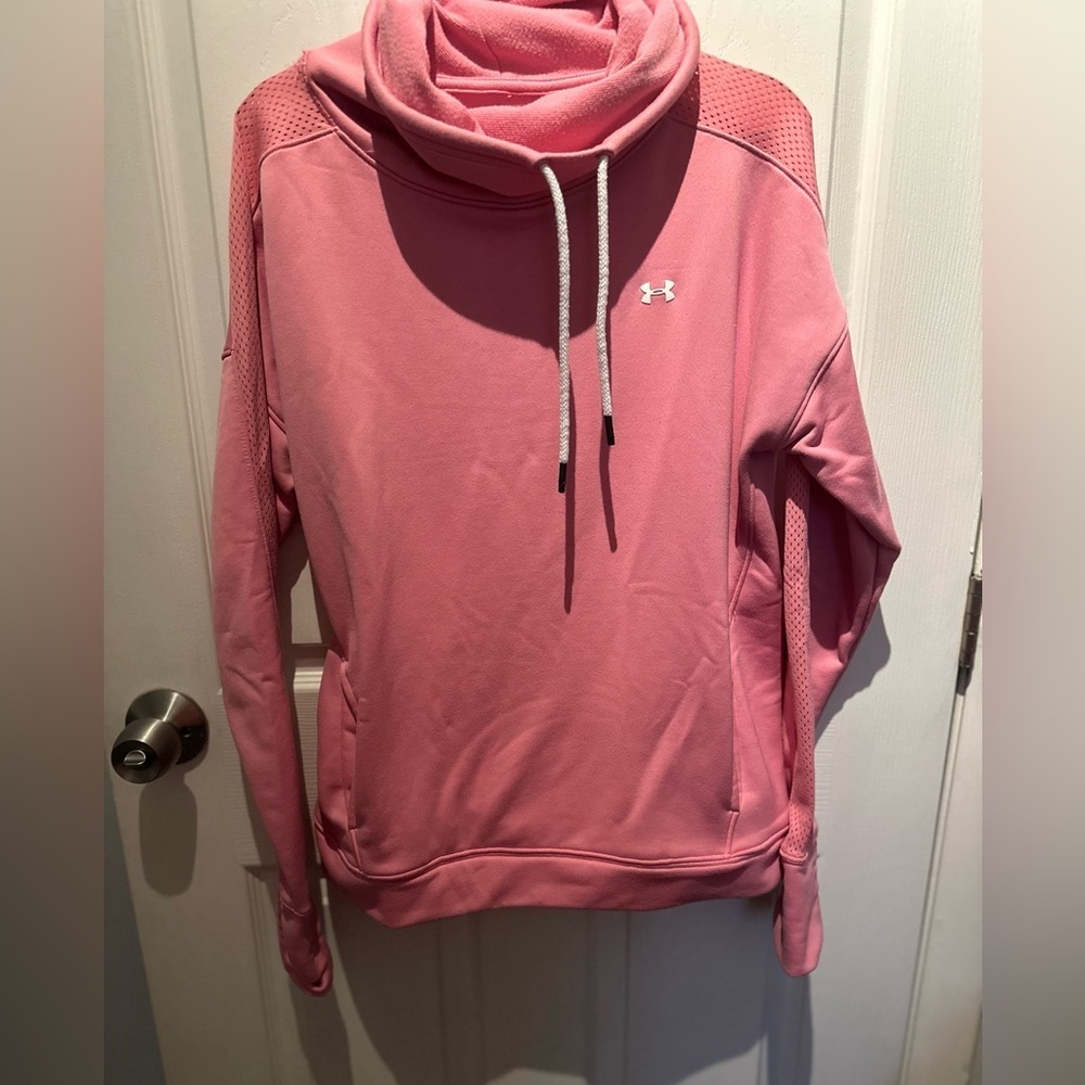 Under Armour PINK Top Size Large COWL NECK Mesh Long Sleeve Loose Coupe Lache